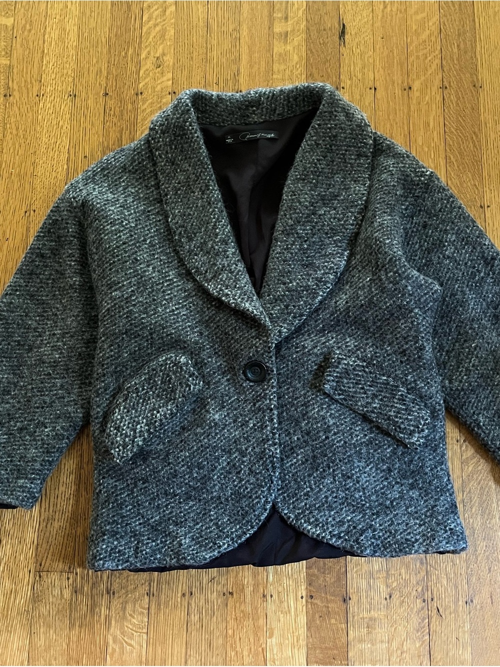 PJK Patterson J. Kincaid Textured Gray Cropped Blazer Wool and Mohair